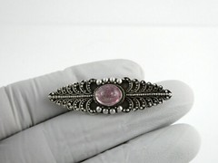 Vintage Sterling Silver Pink Tourmaline Cabochon Curled Scrolls Pin Brooch 925