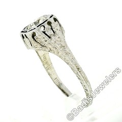 Antique Deco Belais 18k Gold European Diamond Engraved Filigree Engagement Ring