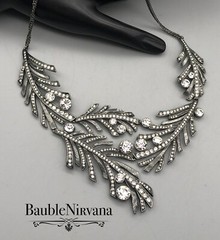 Givenchy Gun Metal & Rhinestone Textured Leaves Statement Bib Necklace WOW!!