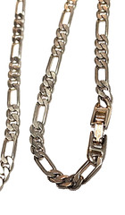 Vintage Classic Retro Style Chain Figaro Link Necklace Silver Tone Metal 22″ GUC