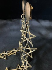 Vintage Shoulder Duster Earrings Gold Tone Open Star Link Dangles 6″ Clip On