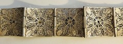 Antique Victorian 7 Panel Bracelet 800 Silver 1.4 Oz Floral Filigree Box Clasp