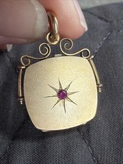 Antique Wightman & Hough (W&H Co.) 4.7g Gold Fill Square Locket Ruby Gem Mono