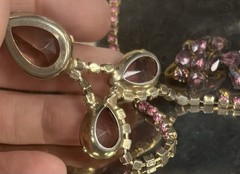 Antique Czech Czechoslovakia Bohemian Amethyst Glass Rhinestone Demi Parure Set