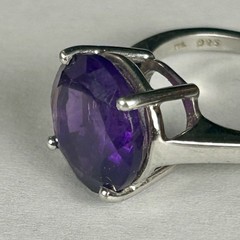 Vintage Sterling Silver Brilliant Round Cut Amethyst Ring. Size 5.50+.