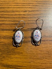 Vintage Russian Enamel Rostov Finift Filigree Oval Earrings 1988