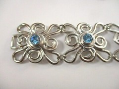 Avon Bracelet & Clip On Earring Set Silver Plated Metal Blue Rhinestones, Signed