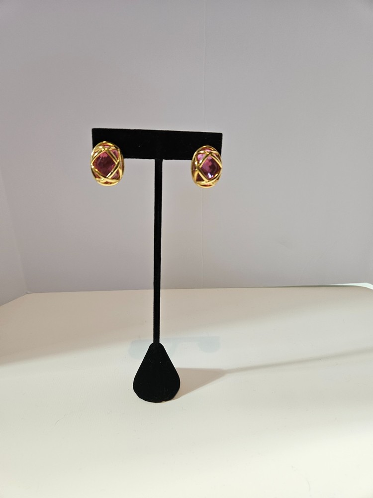 Vintage Joan Rivers Signed Pink Rhinestone Pierced Earrings