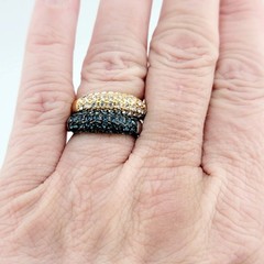 Vtg Ring Set 2pc Sz 7 Teal Clear Cubic Zirconia Stackable 2-tone 18KGE Jewelry 1