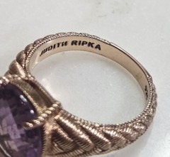 Judith Ripka 925 Sterling Silver Rose Gold Clad Amethyst Ring, size 9