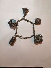 Vintage Italian Etruscan Revival 800 Silver 5-Fob Charm Bracelet