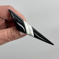 Vtg Modernist Pin Brooch Bar Black White Lucite Plastic Geometric Atomic MCM