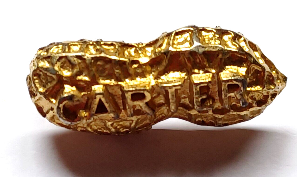 Vintage Jimmy Carter Gold Tone Peanut Brooch/Pin Signed Union Made I.J.W.