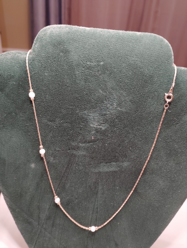 Vintage 1/20 14K Gold Filled Floating Pearl Station Necklace 2g Tin Cup Chain