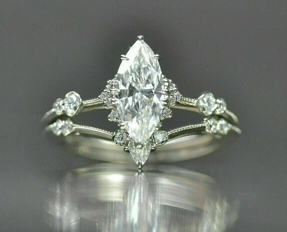 Art Deco Style Lab Created Diamond 14k White Gold FN Wedding/Engagement Ring