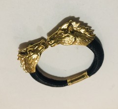 Vintage Double Horse Head Spring Cuff Leather Wrapped Bracelet. Rare