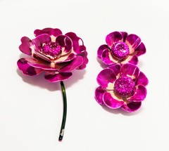 VTG LIZNER Pink Enamel 1.25″ Clip Earrings and 3.75″ Brooch Pin Set Demi Parure
