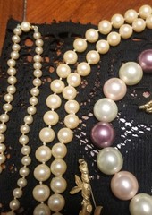 Vintage Jewelry Lot, Pearl Necklaces, Brooches, Slides, Ring, Earrings, 20 Items