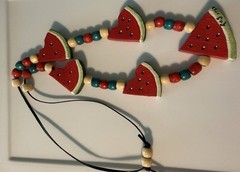 Vintage Fruit Salad Necklace Watermelon Wooden Beads Retro Signed 1987
