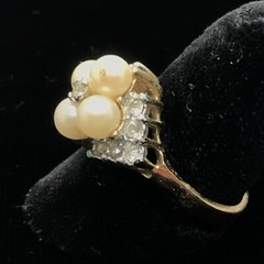 Vintage 18K HGE Gold Plated Delicate Faux Pearl & Crystals Ring varied sizes