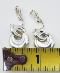 Clip On Earrings Silver Tone Dangle Drop