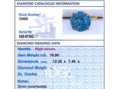 Antique 10.90Ct High Zircon and 18k Yellow Gold Solitaire Ring Circa 1910