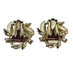 Judy Lee Leaf Leaves Wreath with Faux Pearls & Crystals Vintage Clip On Earrings