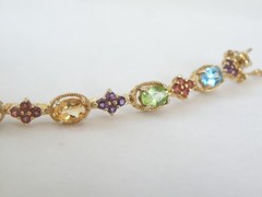 Zales 18K Gold on Sterling Silver 925 Multi Gemstone Tennis Bracelet Fits 7.5″