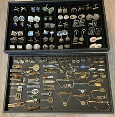 VTG 101 PC MEN’S JEWELRY LOT CUFFLINKS TIE BARS CHAINS TACS & SETS 14 SWANK! +++