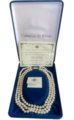 Camrose & Kross Jacqueline Kennedy Triple-Strand Faux Pearl Necklace Box & COA