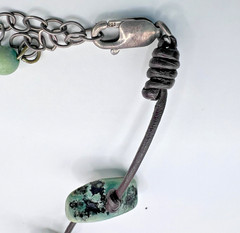 Vintage Leather Corded Necklace w/ Turquoise Pendant & Nuggets Southwest BoHo