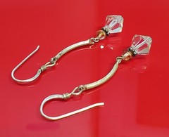 925 Crystal Drop Earrings 1.75in Sterling Silver 2g Aqua Blue Amber Tone Bicone