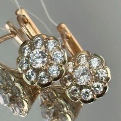 Vintage Original Rose & White Gold Cubic Zirconia Earrings 585 14K 7.36 g. 1990s