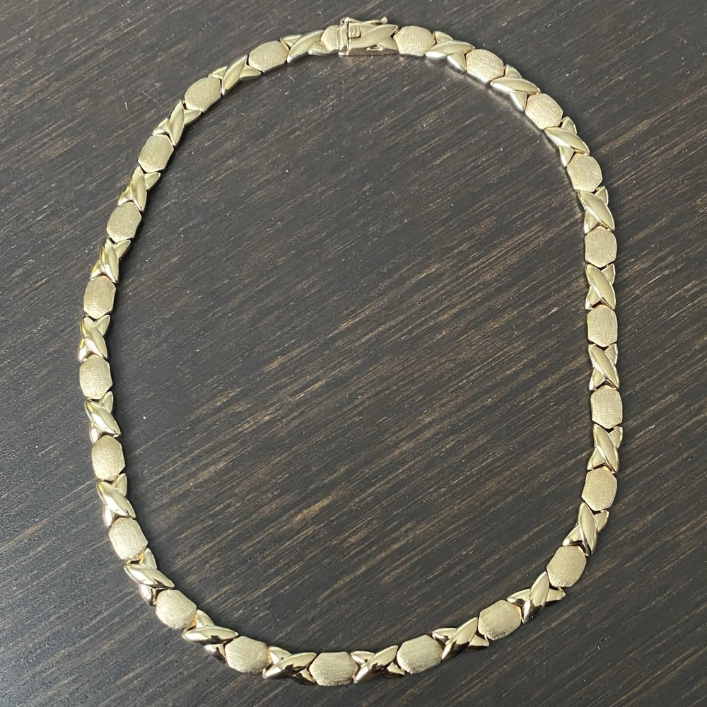 Vintage FAS 925 Starling Silver Vermeil XO Pattern Necklace Approx 18”L & 29g