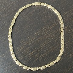 Vintage FAS 925 Starling Silver Vermeil XO Pattern Necklace Approx 18”L & 29g