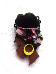 Vintage Wearable Art Fashion Black Lady Hand Layered Acrylic Pin or Brooch – NOS