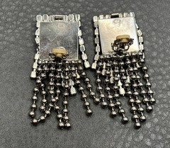 Vintage Rhinestone Dangle Chandelier Earrings Ball Chain Tassel Silver Tone