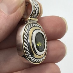 Vintage Twisted Cable Renaissance 2-Tone Peridot Green Cubic Zirconia Pendant