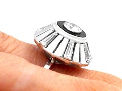 Vintage Art Deco Style Black Onyx and 1.68 ct Diamond 18k White Gold Dress Ring