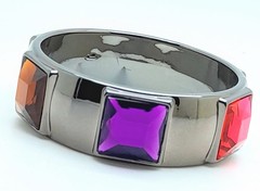 SQUARE MULTI FAUX STONE GUNMETAL TONE PLASTIC FASHION JEWELRY BANGLE BRACELETS