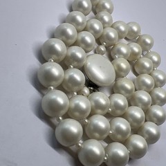 Vintage Signed Japan 12mm Faux Pearl Bead 22” Necklace (8338)