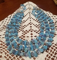 Vintage Laguna Necklace, Aurora borealis crystal, 3 Strand,Blue, 16″ Adjustable