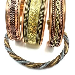 Bundle lot 4 vintage tri tone copper brass nickel cuff adjustable bracelets