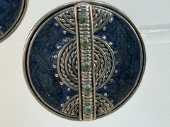 Vintage Signed Berebi Blue Enamel Button Post Earrings Blue Jean Boho Celestial