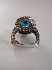 Vintage Art Deco London Blue Topaz CZ Halo Cocktail Ring Size 7 Sterling Silver