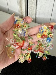 Statement Large Oversize Earrings Lucite Acrylic Flowers Cascade Multicolor Bead