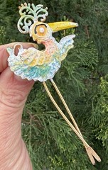 LIND GAL lg vintage Enamel long leg Stork bird Brooch pin jewelry