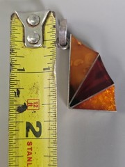 VTG Baltic Amber 925 Sterling Silver 3 Panel Geometric Y2K Design Pendant -1970s