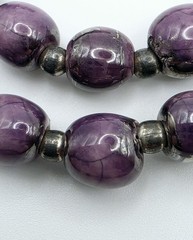 Vintage Sterling Silver Purple Ceramic Beaded Necklace 30″ Long Metallic