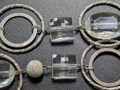 Vintage Silver Tone Geometric Station Necklace Clear Lucite Glass Hoops Textured